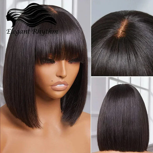 Fake Scalp Straight Human Hair Wig with Bangs