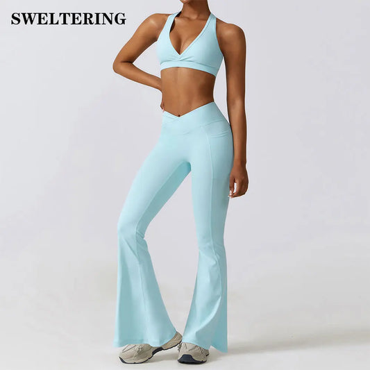 2 Pieces Yoga Suit Flare Pants