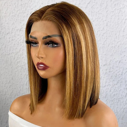 Highlight P4/27 Peruvian Remy Hair Short Bob Ombre Human Hair Wig