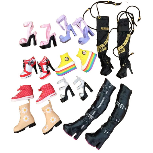 DollFusion Rainbow Black Boots & Novelty Shoes Collection